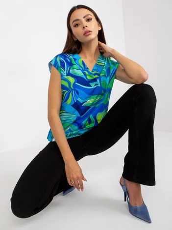 Bluza Dama Fara maneci, Decolteu in V, RUE PARIS, Albastru Casual
