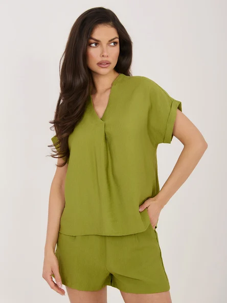 Bluza Dama Mini, Decolteu in V, Sublevel, Masliniu Marimi Mari