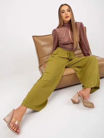 Pantaloni Dama Lejera, Guler inalt, Sublevel, Masliniu Casual