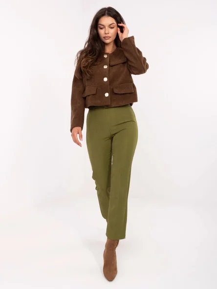 Pantaloni Dama Elegant, Guler inalt, RUE PARIS, Masliniu Eleganta Office