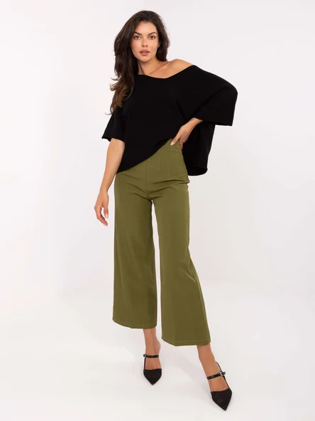 Pantaloni Dama Elegant, Guler inalt, RUE PARIS, Masliniu Eleganta Office