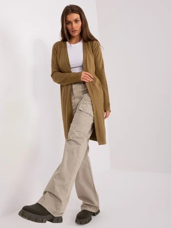 Cardigan Dama Maneca lunga, Guler inalt, Wool Fashion Italia, Masliniu Casual