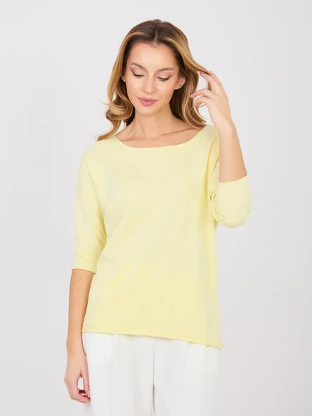Bluza Dama Maneca 3/4, Decolteu barcuta, RUE PARIS, Galben Casual