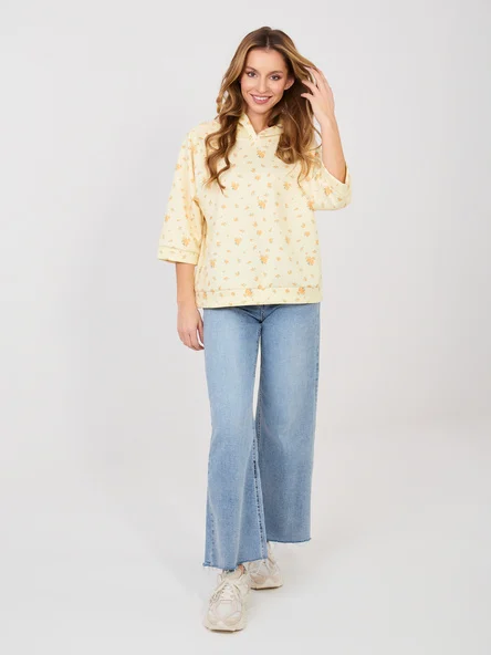 Bluza Dama Maneca 3/4, Floral, ITALY MODA, Galben Casual