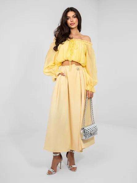 Fusta Dama Midi, Elegant, Galben Eleganta Office