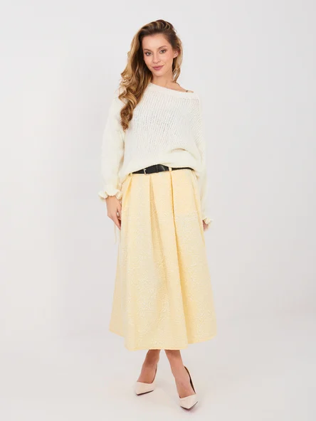 Fusta Dama Midi, Floral, RUE PARIS, Galben Eleganta Office
