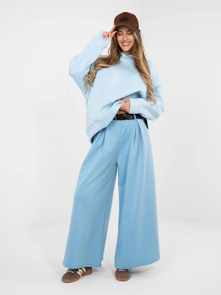 Pantaloni Dama Elegant, Guler inalt, RUE PARIS, Albastru Eleganta Office