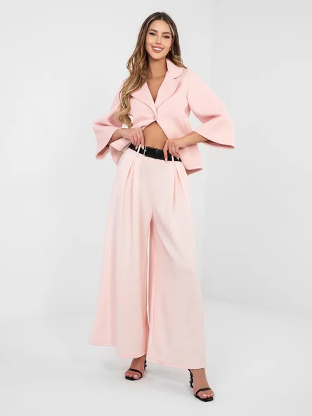 Pantaloni Dama Elegant, Guler inalt, RUE PARIS, Roz Eleganta Office