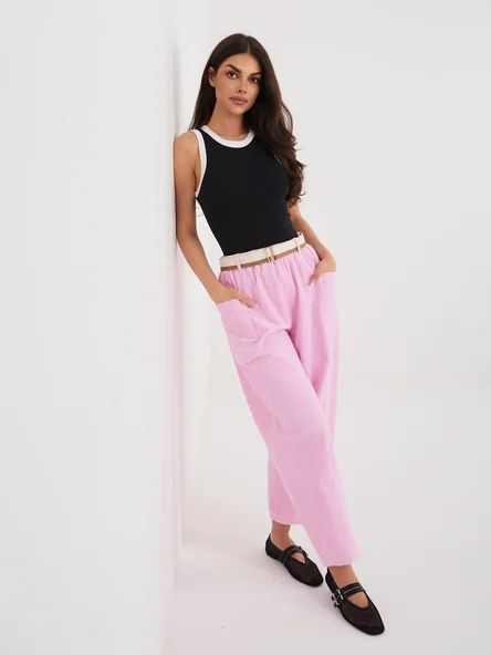 Pantaloni Dama Conica, Guler inalt, RUE PARIS, Roz Casual