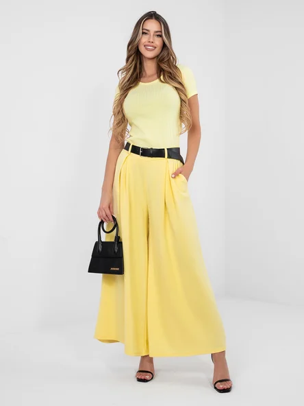 Pantaloni Dama Elegant, Guler inalt, RUE PARIS, Galben Eleganta Office