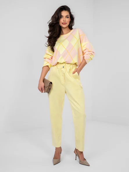 Pantaloni Dama Conica, Guler inalt, ITALY MODA, Galben Casual