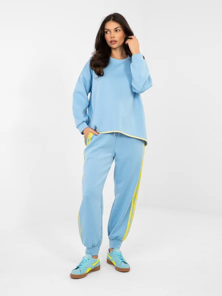 Compleu Dama Maneca lunga, Mansete elastice, RUE PARIS, Albastru Casual