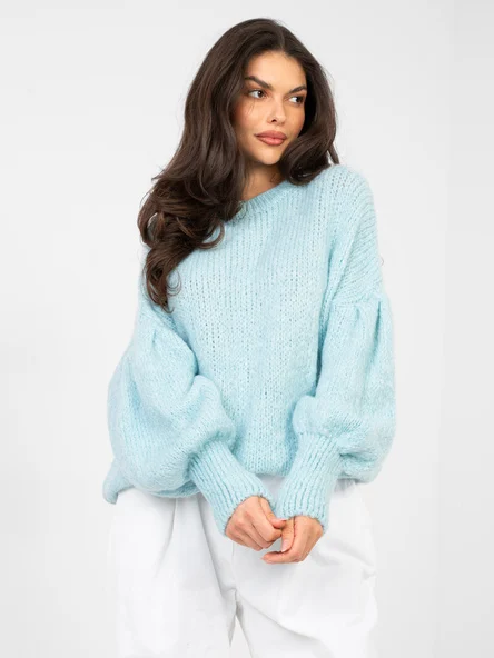 Pulover Dama Guler inalt, Maneci bufante, ITALY MODA, Albastru Eleganta Office