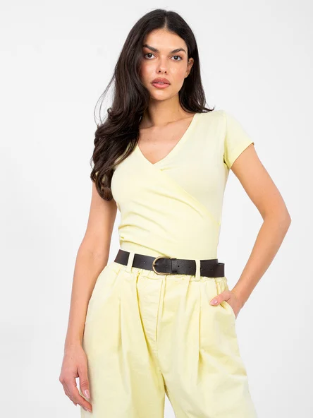 Tricou Dama Mini, Petrecuta, BASIC FEEL GOOD, Galben Casual