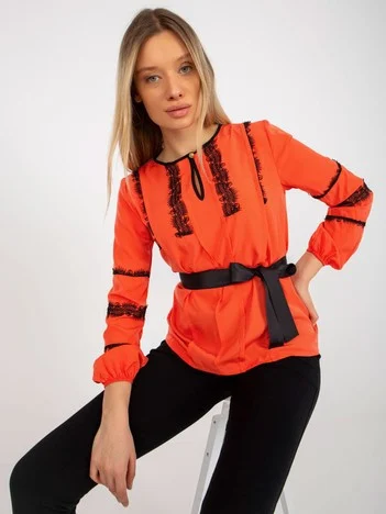Bluza Dama Maneca lunga, Dantela, LAKERTA, Portocaliu Eleganta Office
