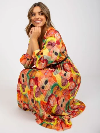 Rochie Dama Maxi, Imprimat, ITALY MODA, Portocaliu Eleganta Office