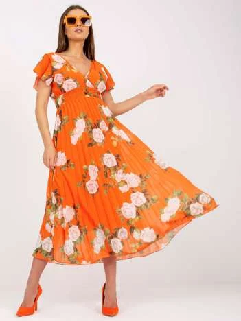 Rochie Dama Midi, Floral, ITALY MODA, Portocaliu Eleganta Office