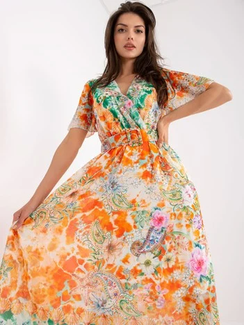 Rochie Dama Midi, Imprimat, ITALY MODA, Portocaliu Eleganta Office