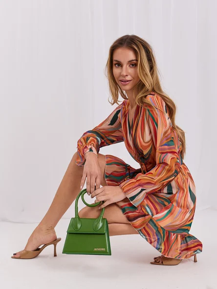 Rochie Dama Maxi, Imprimat, ITALY MODA, Portocaliu Eleganta Office