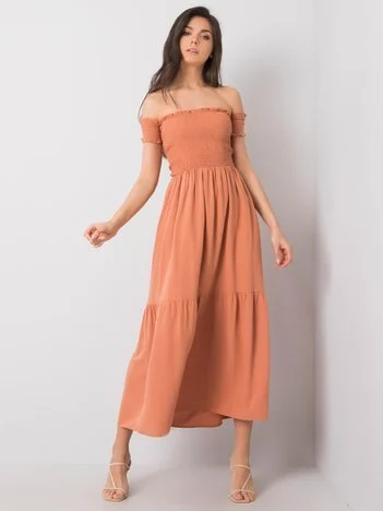 Rochie Dama Maxi, Pe umeri, RUE PARIS, Portocaliu Casual Marimi Mari