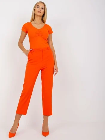 Pantaloni Dama Elegant, Guler inalt, RUE PARIS, Portocaliu de Petrecere