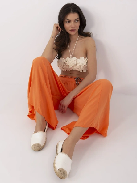 Pantaloni Dama Larga, Guler inalt, Och Bella, Portocaliu Casual