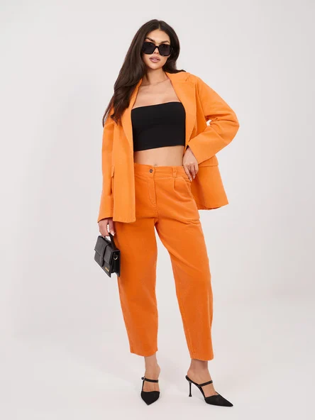 Pantaloni Dama Conica, Guler inalt, RUE PARIS, Portocaliu Casual