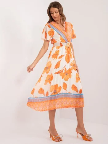 Rochie Dama Midi, Floral, ITALY MODA, Portocaliu