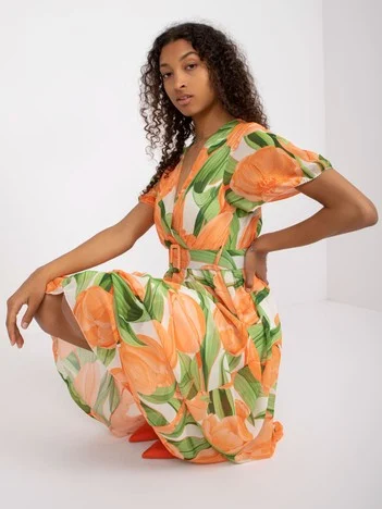Rochie Dama Midi, Floral, ITALY MODA, Portocaliu Eleganta Office