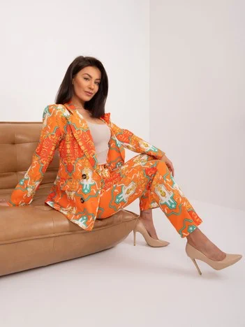 Compleu Dama Maneca lunga, Elegant, ITALY MODA, Portocaliu de Petrecere Marimi Mari