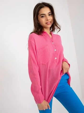 Camasa Dama Maneca lunga, Decolteu in V, Och Bella, Roz Casual