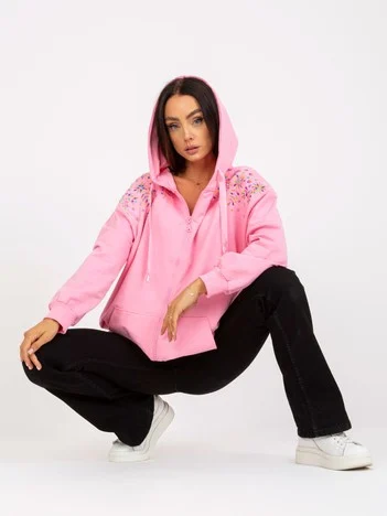 Hanorac Dama Maneca lunga, Decolteu cu gluga, RUE PARIS, Roz Casual