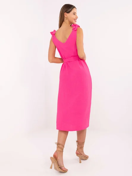 Rochie Dama Midi, Decolteu rotund, RUE PARIS, Roz de Vara