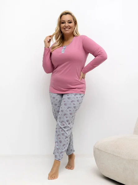 Pijama Dama Maneca lunga, Floral, Forever Pink, Roz Marimi Mari