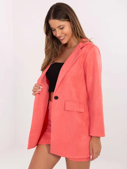 Sacou Dama Maneca lunga, Guler inalt, ITALY MODA, Roz Eleganta Office