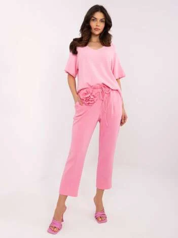 Pantaloni Dama Dreapta, Guler inalt, ITALY MODA, Roz Eleganta Office