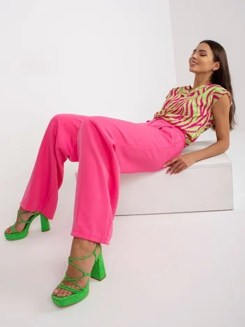 Pantaloni Dama Lejera, Guler inalt, ITALY MODA, Roz de Petrecere Marimi Mari