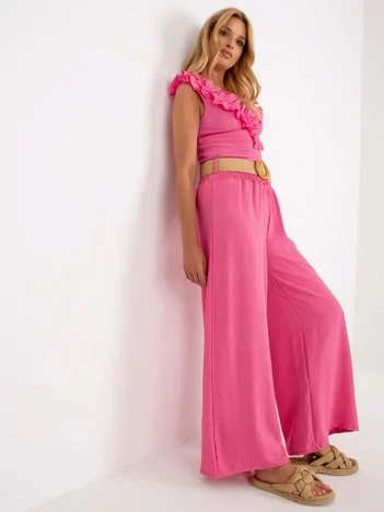 Pantaloni Dama Larga, Guler inalt, ITALY MODA, Roz Casual