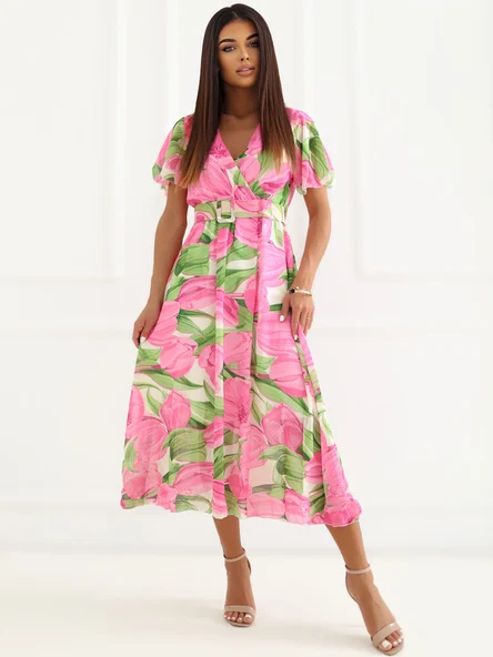 Rochie Dama Midi, Floral, ITALY MODA, Roz Eleganta Office