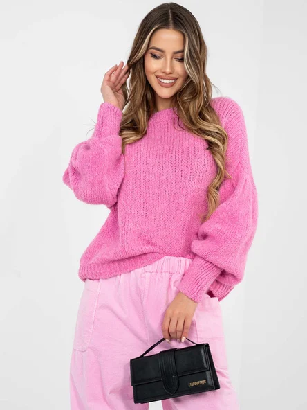 Pulover Dama Guler inalt, Maneci bufante, ITALY MODA, Roz Eleganta Office