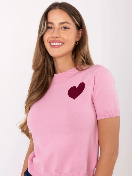 Pulover Dama Mini, Decolteu rotund, JELISJELIS, Roz Casual