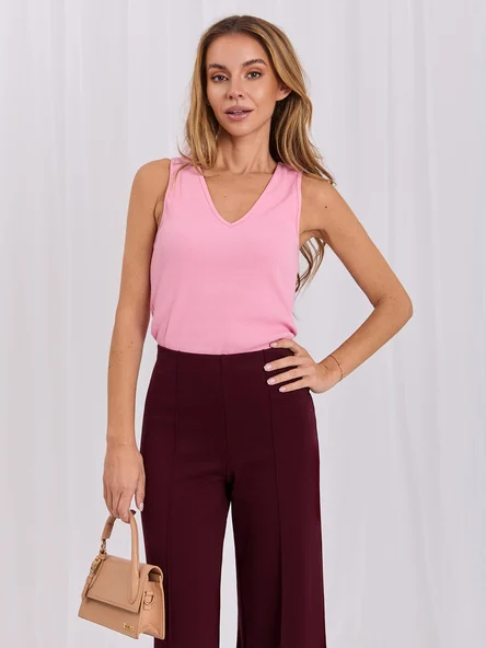 Top Dama Dungi, Decolteu in V, RUE PARIS, Roz Casual