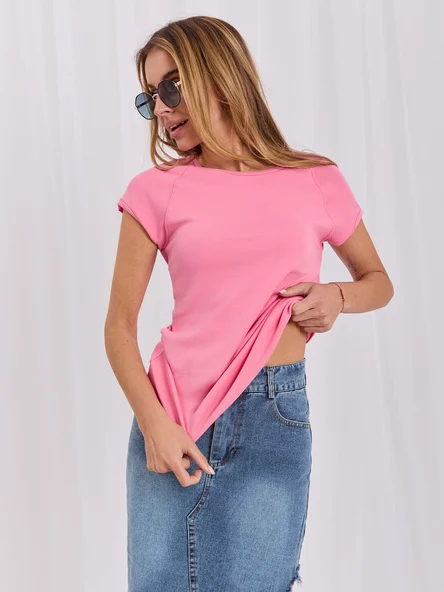 Tricou Dama Mini, Decolteu rotund, RUE PARIS, Roz Casual