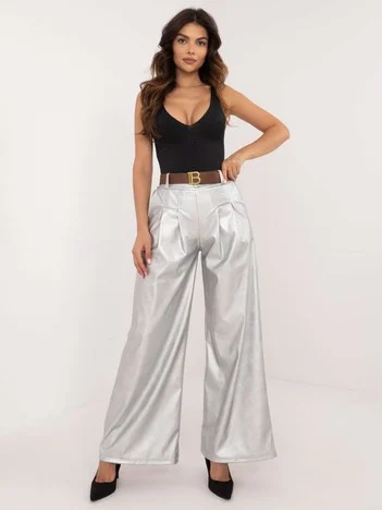 Pantaloni Dama Elegant, Guler inalt, ITALY MODA, Argintiu Eleganta Office
