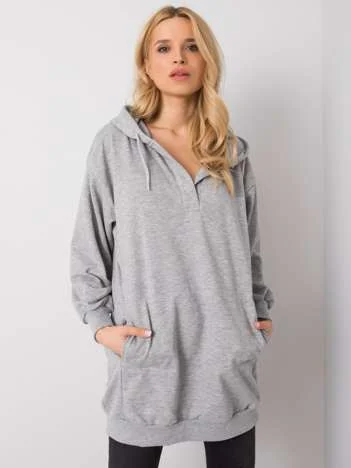 Hanorac Dama Maneca lunga, Decolteu in V, ex moda, Gri Casual