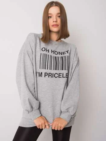 Hanorac Dama Maneca lunga, Imprimat, ex moda, Gri Casual