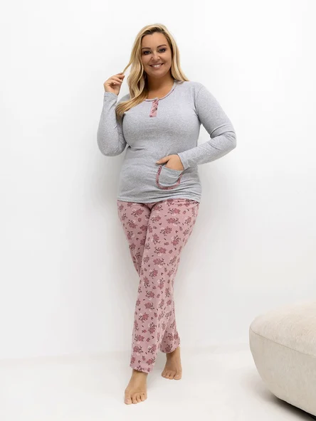 Pijama Dama Maneca lunga, Floral, Forever Pink, Gri Marimi Mari