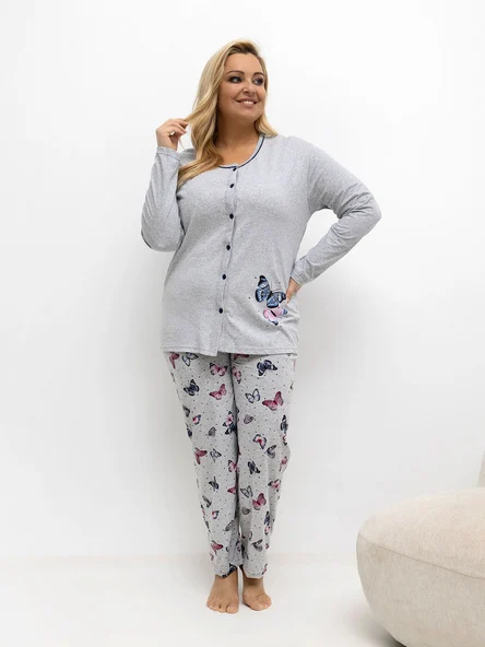 Pijama Dama Maneca lunga, Dreapta, Forever Pink, Gri Marimi Mari