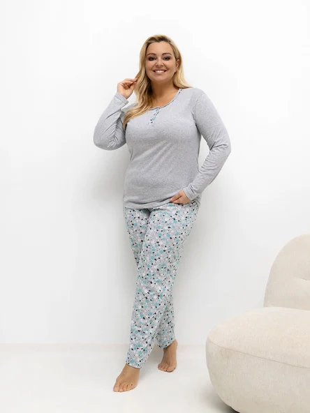 Pijama Dama Maneca lunga, Floral, Forever Pink, Gri Marimi Mari