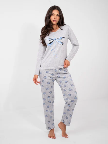 Pijama Dama Maneca lunga, Dreapta, Forever Pink, Gri Marimi Mari